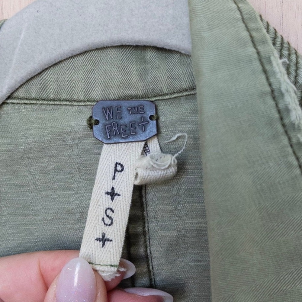 We The Free Military Jacket Small Green Floral‎ Ruffle Studded Utility Boho - Picture 6 of 8